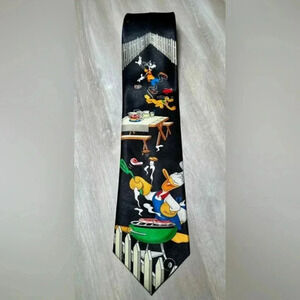 Disney Mickey Unlimited Picnic Barbecue Goofy Donald Pluto Vintage Neck Tie Nice